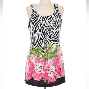 Vintage Cache Y2K Zebra Floral Rose Garden Sleeveless Babydoll Mini Dress Size M